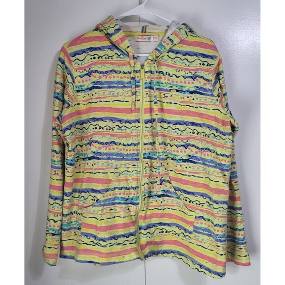 Sun Bay Tops - SUN BAY Petite Women's PXL Full Zip Hooded Jacket Colorful Neon Beach VTG